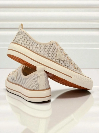 Aurelia Beige - tenîsên qumaşê yên jinan ên bi tabana daîre 3 cm