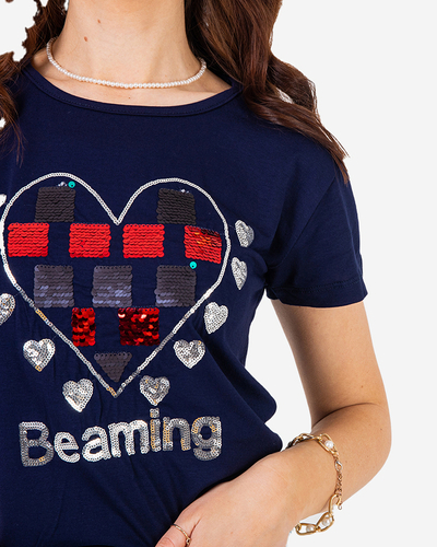 Tricou dama bleumarin cu imprimeu - Imbracaminte
