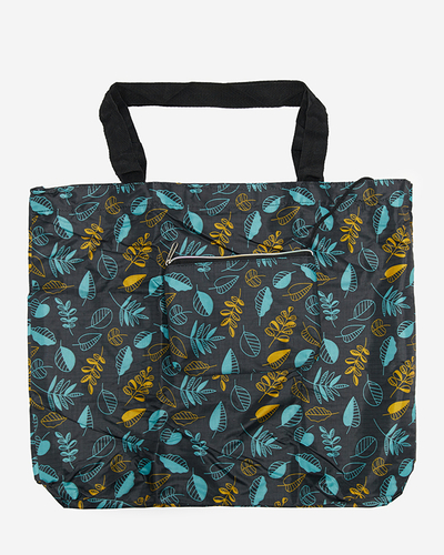 Geanta de cumparaturi pliabila cu un pliculet si model floral galben-menta - Accesorii