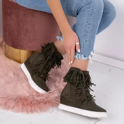 OUTLET Adidași verde închis cu franjuri pe o pană Kennedy de interior - Încălțăminte