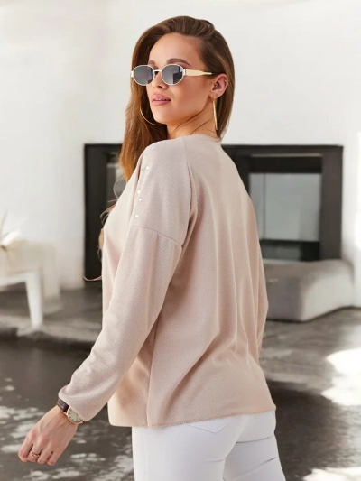 Swetăr subțire din vâscoză Royalfashion pentru femei, cu strasuri pe umeri