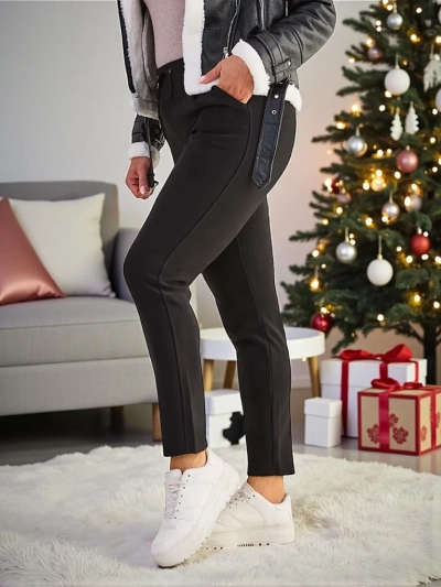 Pantaloni Dama Luna Negri Textil Casual de Zi cu Zi