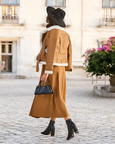 Fusta midi pentru femei Royalfashion a' la piele intoarsa