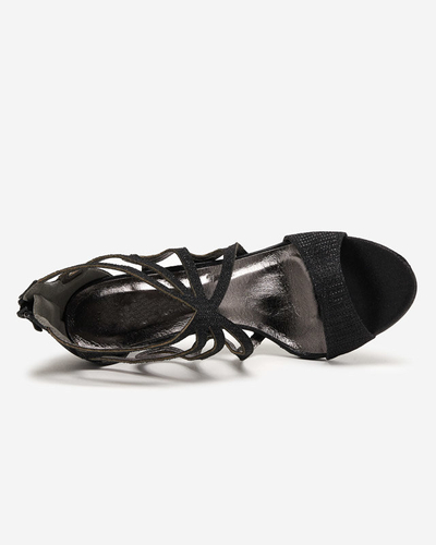OUTLET Sandale dama brocart negre pe toc inalt Ricata - Incaltaminte