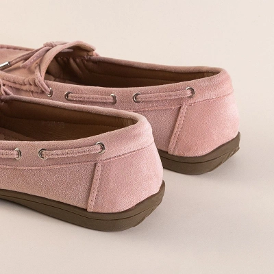 OUTLET Mocasini de damă ecologică de culoare roz deschis cu fundă Inda - Încălțăminte