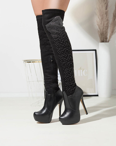 Cizme stiletto până la genunchi pentru femei, negre Agiocio- Footwear