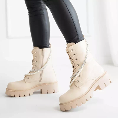 OUTLET Genti dama crem cu lant si perle Agsiva - Incaltaminte