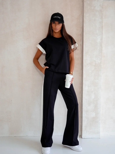 Royalfashion Set de bumbac pentru femei cu mâneci scurte și pantaloni largi