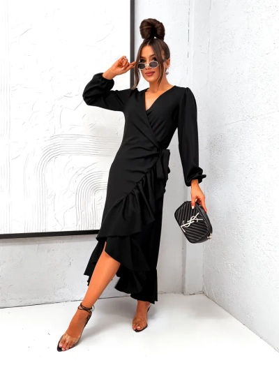 Royalfashion Rochie midi pentru femei cu volane și legături