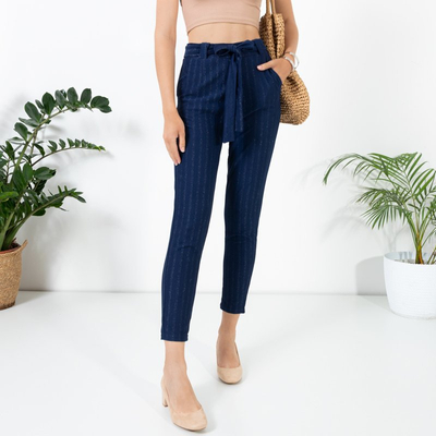 Treggings pentru femei cu un fir strălucitor de culoare albastru marin - Îmbrăcăminte