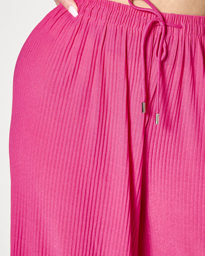 Pantaloni palazzo largi cu pliuri largi de damă, de culoare fucsia - Îmbrăcăminte