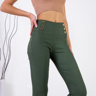 Leggings pentru femei cu nasturi verde închis - Îmbrăcăminte