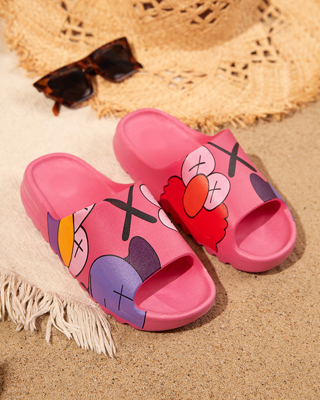 OUTLET Papuci de cauciuc dama fuchsia cu imprimeu Pfizz-Footwear