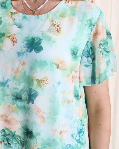 Rochie de damă până la genunchi cu imprimeu și volane, în verde- Îmbrăcăminte