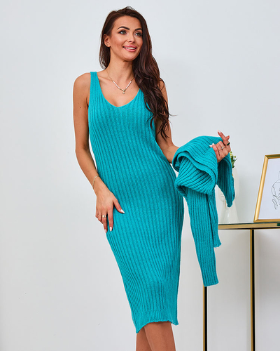 Royalfashion Set pentru femei turcoaz cu rochie și pulover
