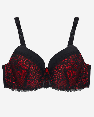 Sutien push-up dama negru si rosu din dantela - Lenjerie