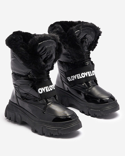 Cizme de zăpadă pentru femei cu talpă plată, de culoare neagră Sapollo- Footwear