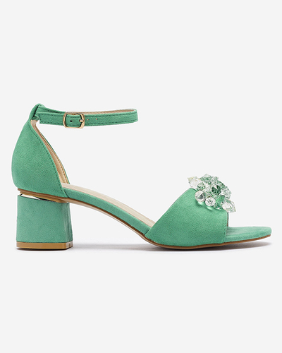 Sandale de damă verzi pe post de montură cu cristale decorative Cerosso- Footwear