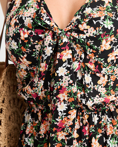 Rochie maxi florala neagra cu bretele - Imbracaminte