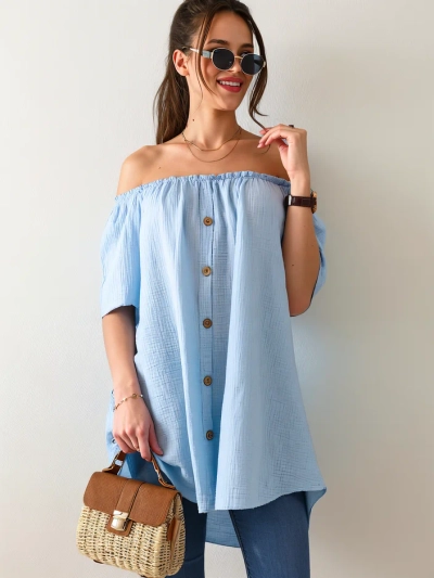 Bluză din bumbac Royalfashion pentru femei în stil spaniol cu butoane decorative