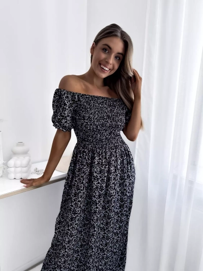 Rochie midi neagră cu flori pentru femei - Îmbrăcăminte