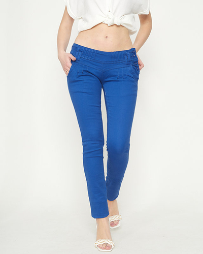 Pantaloni de damă cu talie joasă din țesătură cobalt - Îmbrăcăminte