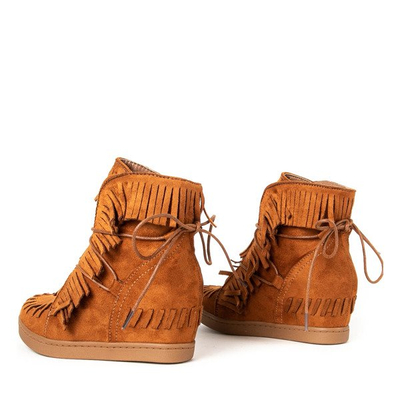 Brązowe dziewczęce sneakersy na krytym koturnie Gabi - Obuwie