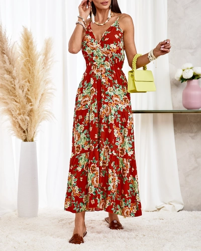 Royalfashion Orange Rochie lungă cu flori pentru femei