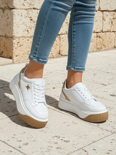 Sneakers damă Arianna Bianco cu platformă din piele ecologică de 5 cm