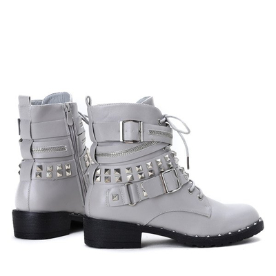 Szare workery z ćwiekami i suwakami Tessa - Obuwie