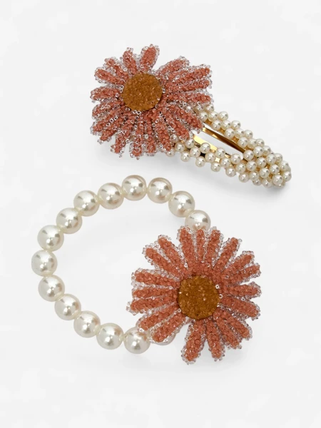 Royalfashion Set de agrafe și elastice de păr cu flori Flora Perla