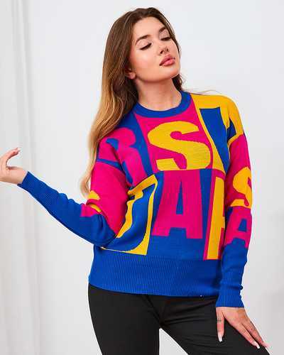 Royalfashion Pulover cu litere maro și albastru pentru femei