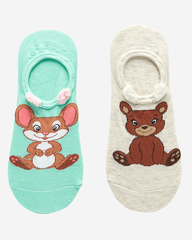 Șosete damă gri și verzi cu imprimeu animal 2 / pachet - Lenjerie intimă