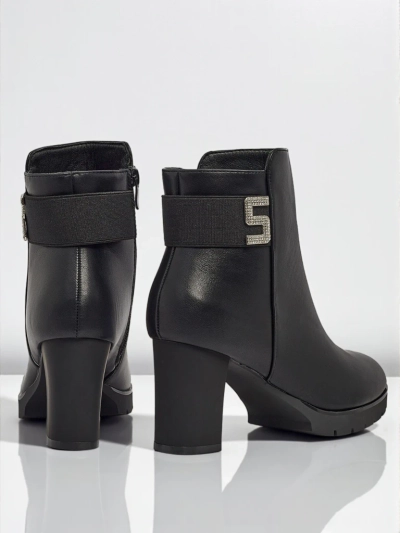 Botine de damă din piele ecologică cu toc gros Tavor