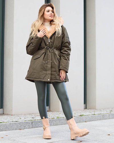 Jachetă de iarnă verde de damă PLUS SIZE - Îmbrăcăminte