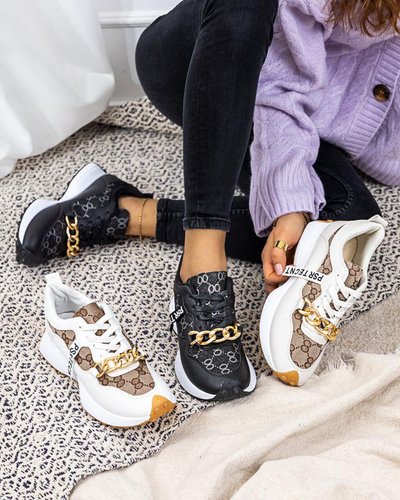 OUTLET Tenisi de damă albi și maro cu imprimeu Philly- Footwear
