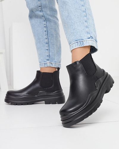 Cizme negre de damă cu slip-on pe o talpă Beja mai groasă - Încălțăminte