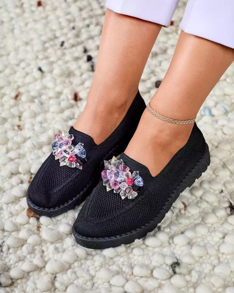 Royalfashion Pantofi de damă negri înfrumusețați pe jumătate Enweta