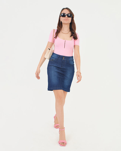 Fusta de damă din denim bleumarin deasupra genunchiului - Îmbrăcăminte