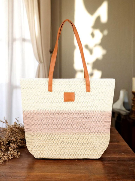 Royalfashion Geantă mare de damă din paie, model cu dungi late