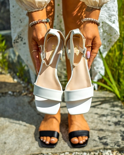 OUTLET Royalfashion Sandale cu toc mic Aleylina albe pentru femei