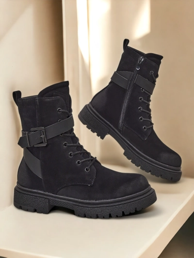 Bocanci stil muncitor pentru femei, culoare neagră, model Miros