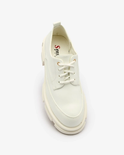 Royalfashion Alb talpă solidă pentru femei Trendy Chunky half shoes