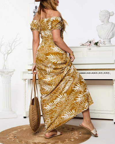 Rochie midi pentru femei cu muștar floral - Îmbrăcăminte