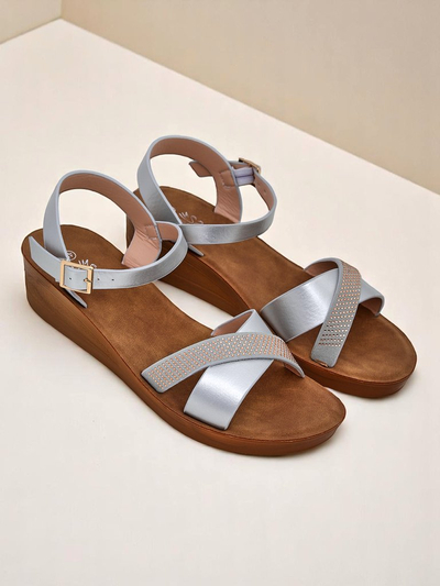 Sandale Royalfashion cu talpă wedge pentru femei, cu strasuri Allona