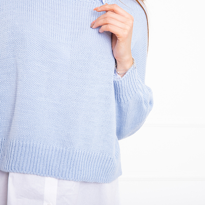 Pulover albastru pentru femei, cu cămașă albă - Îmbrăcăminte