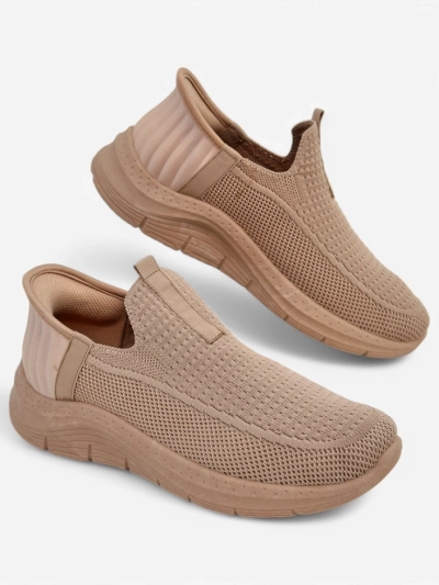 Pantofi de damă slip on Selene Bej - sneakerși confortabili cu toc plat