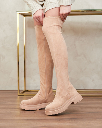 Royalfashion Cizme peste genunchi de damă bej Ridesa