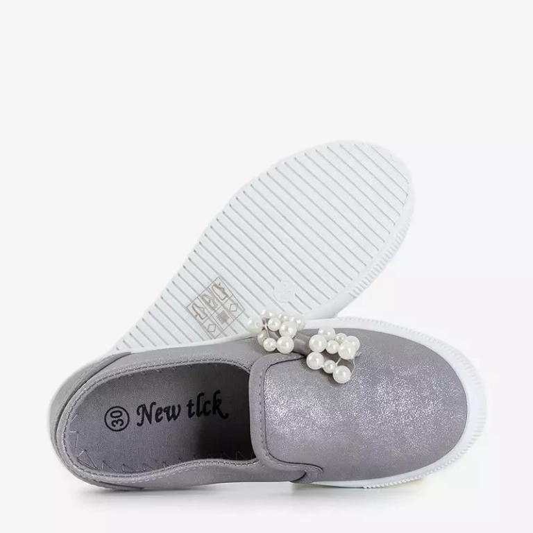 OUTLET Adidași gri pentru copii cu fundă Malasita - Încălțăminte