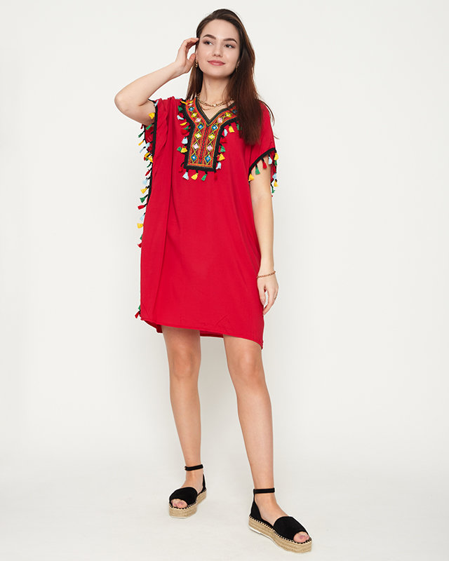 Tunica de plaja de vara de dama maro cu franjuri - Imbracaminte